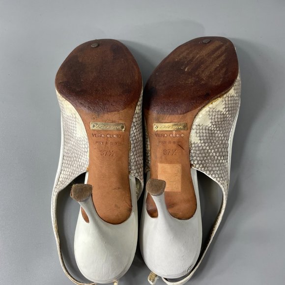 Dolce & Gabbana Women's High Heel Embossed Slingback Peep Toe Sandals, 37.5 - Picture 10 of 12